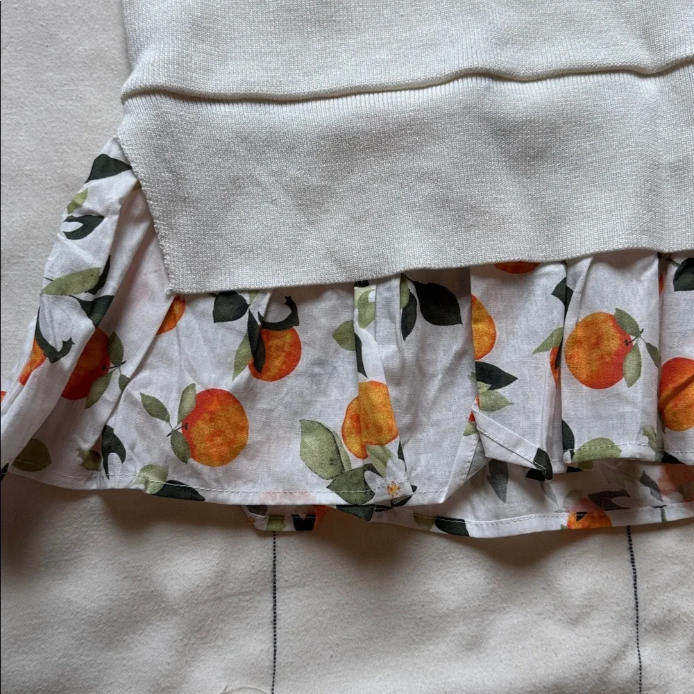 Anthropologie Cream and Orange Floral Puff Sleeve Blouse